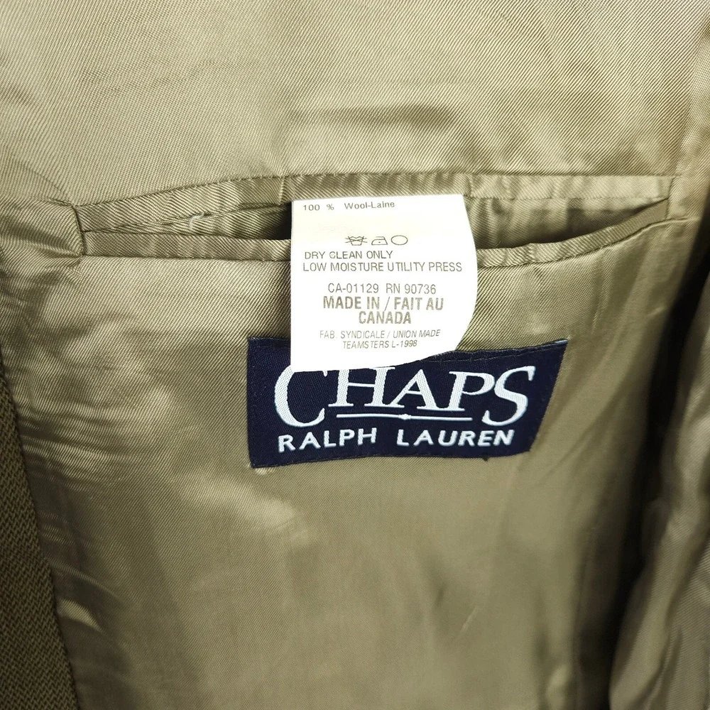 Chaps Ralph Lauren Men's Khaki Windowpane Wool Sport Coat‎ 46R Vintage